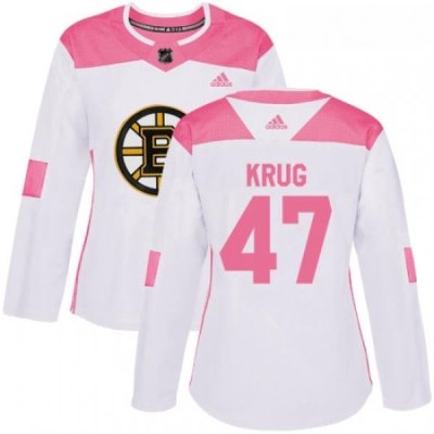 Womens Adidas Boston Bruins 47 Torey Krug Authentic WhitePink Fashion NHL Jersey