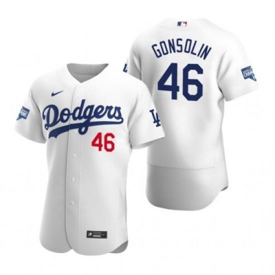 Men Los Angeles Dodgers 46 Tony Gonsolin White 2020 World Series Champions Flex Base Jersey