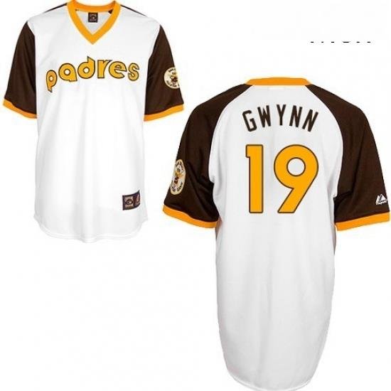 Mens Mitchell and Ness San Diego Padres 19 Tony Gwynn Replica White Throwback MLB Jersey