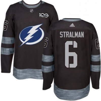 Mens Adidas Tampa Bay Lightning 6 Anton Stralman Authentic Black 1917 2017 100th Anniversary NHL Jersey