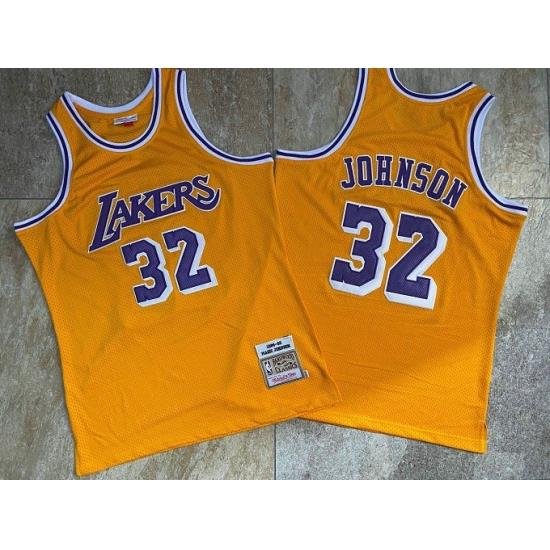 Lakers 32 Magic Johnson Yellow 1984 85 Hardwood Classics Jersey