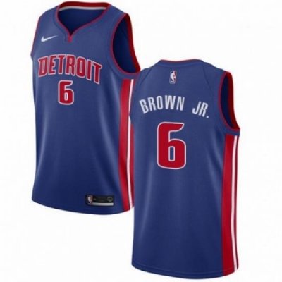 Mens Nike Detroit Pistons 6 Bruce Brown Jr Swingman Royal Blue NBA Jersey Icon Edition