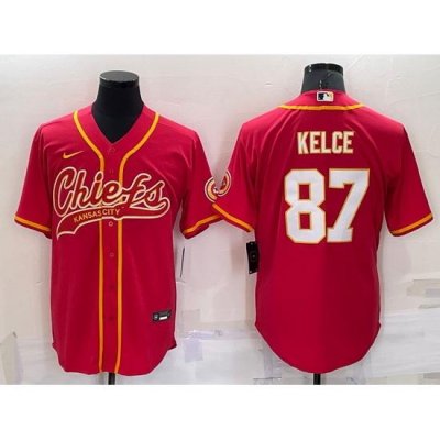 Men Kansas City Chiefs 87 Travis Kelce Red Cool Base Stitched Baseball Jersey