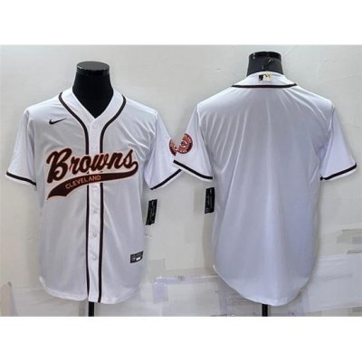 Men Cleveland Browns Blank White With Patch Cool Base Stitched Baseb