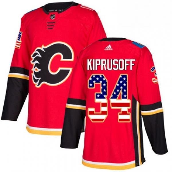 Mens Adidas Calgary Flames 34 Miikka Kiprusoff Authentic Red USA Flag Fashion NHL Jersey