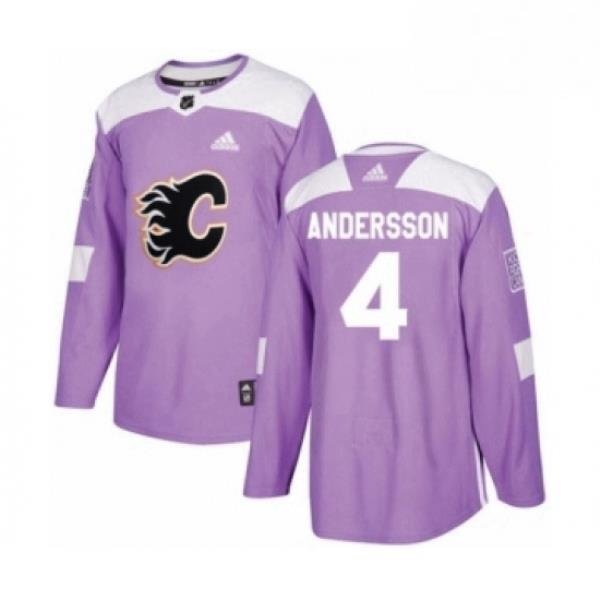 Mens Adidas Calgary Flames 4 Rasmus Andersson Authentic Purple Fights Cancer Practice NHL Jerse