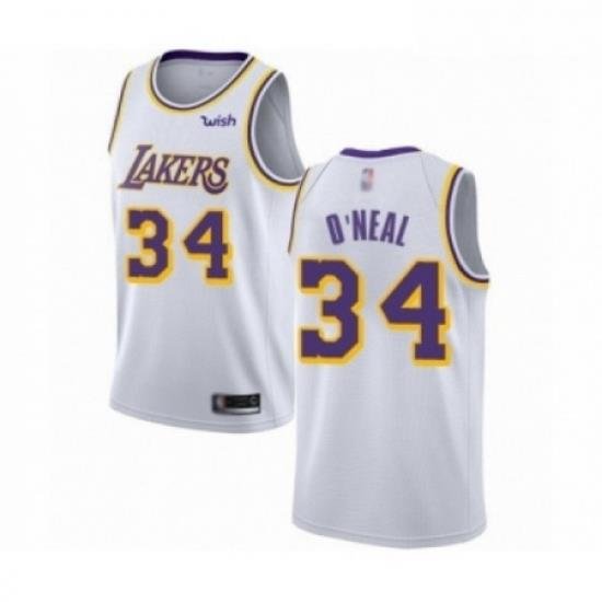 Mens Los Angeles Lakers 34 Shaquille ONeal Swingman White Basketball Jerseys Association Editi