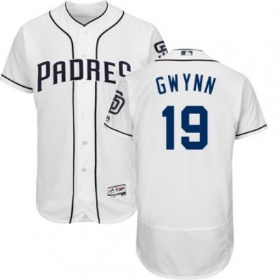 Mens Majestic San Diego Padres 19 Tony Gwynn White Home Flex Base Authentic Collection MLB Jersey