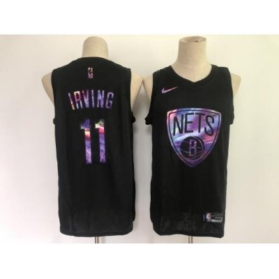 Men's Brooklyn Nets #11 Kyrie Irving Black Iridescent Holographic 2021 Jersey