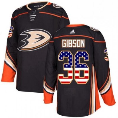 Mens Adidas Anaheim Ducks 36 John Gibson Authentic Black USA Flag Fashion NHL Jersey