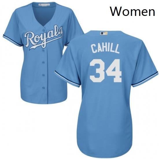 Womens Majestic Kansas City Royals 34 Trevor Cahill Replica Light Blue Alternate 1 Cool Base MLB Jersey