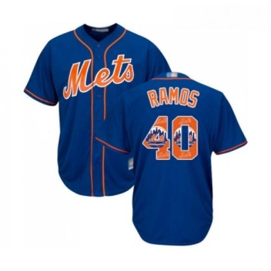 Mens NeW York Mets 40 Wilson Ramos Authentic Royal Blue Team Logo Fashion Cool Base Baseball Jersey