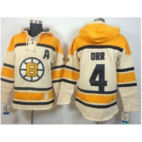 Boston Bruins #4 Bobby Orr Cream Stitched NHL Sawyer Hooded Sweatshirt Jersey