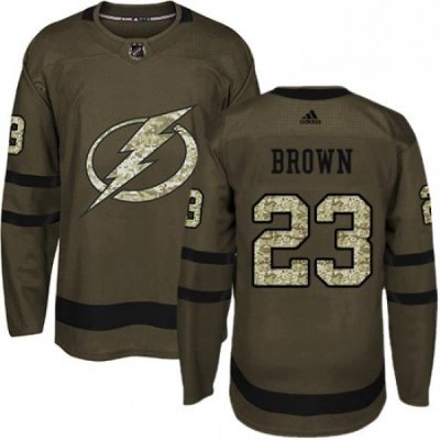 Mens Adidas Tampa Bay Lightning 23 JT Brown Authentic Green Salute to Service NHL Jersey