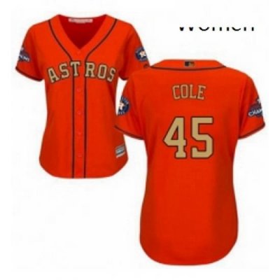 Womens Majestic Houston Astros 45 Gerrit Cole Authentic Orange Alternate 2018 Gold Program Cool Base MLB Jersey