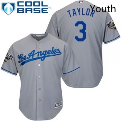 Youth Majestic Los Angeles Dodgers 3 Chris Taylor Authentic Grey Road Cool Base 2018 World Series MLB Jersey