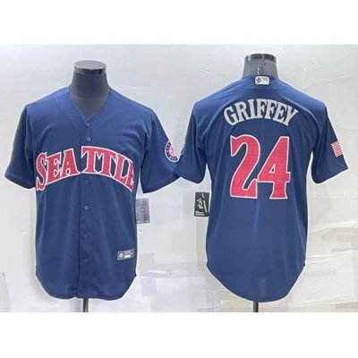 Men Seattle Mariners 24 Ken Griffey Navy Cool Base Stitched Jersey