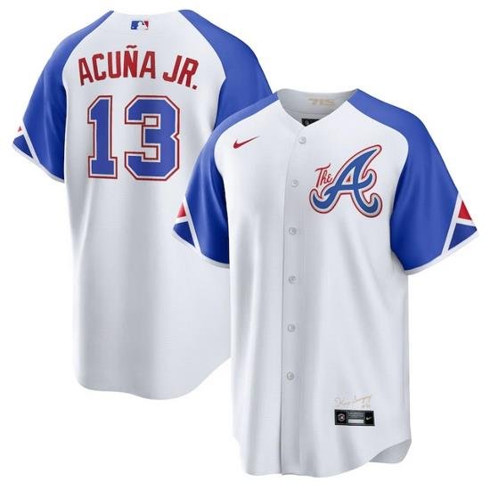 Men's Atlanta Braves #13 Ronald Acu?a Jr. White 2023 City Connect Cool Base Stitched Baseball Jersey