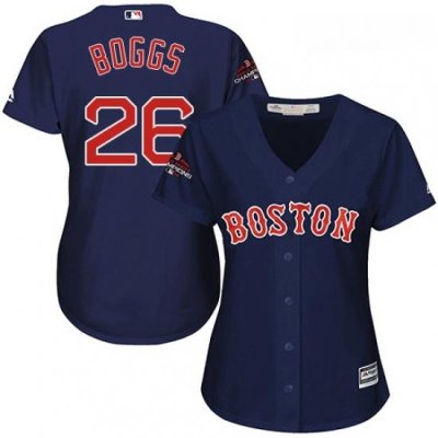 Womens Majestic Boston Red Sox 26 Wade Boggs Authentic Navy Blue Alternate Road 2018 World Series Champions MLB Jersey