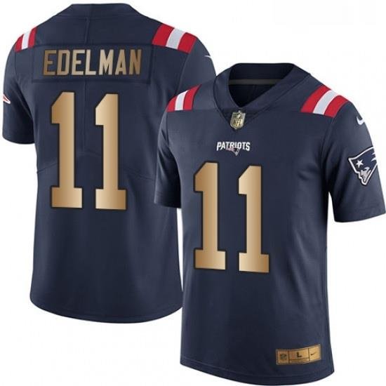 Mens Nike New England Patriots 11 Julian Edelman Limited NavyGold Rush NFL Jersey