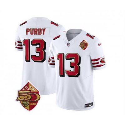 Men San Francisco 49ers 13 Brock Purdy White 2023 F U S E  50th Patch Vapor Untouchable Limited Stitched Football Jersey