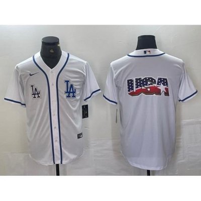 Men Los Angeles Dodgers Gig logo White Cool Base Stitched Baseball Jersey