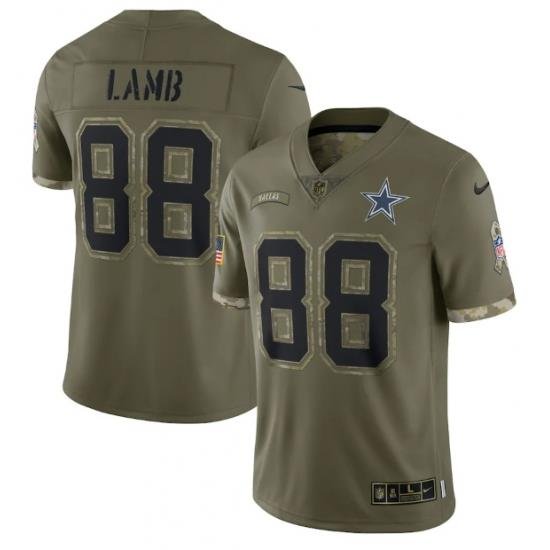 Men Dallas Cowboys 88 CeeDee Lamb Olive 2022 Salute To Service Limited Stitched Jersey