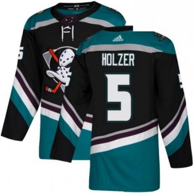 Mens Adidas Anaheim Ducks 5 Korbinian Holzer Authentic Black Teal Third NHL Jersey