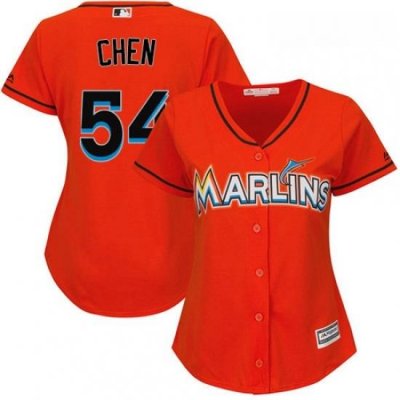 Womens Majestic Miami Marlins 54 Wei Yin Chen Authentic Orange Alternate 1 Cool Base MLB Jersey