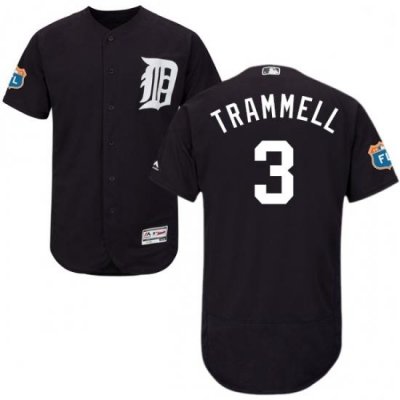 Mens Majestic Detroit Tigers 3 Alan Trammell Navy Blue Alternate Flex Base Authentic Collection MLB Jersey