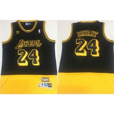 Lakers 24 Kobe Bryant Fluorescent Black Yellow Split Hardwood Classics Jersey