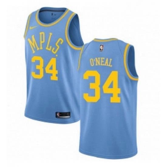 Womens Nike Los Angeles Lakers 34 Shaquille ONeal Authentic Blue Hardwood Classics NBA Jersey