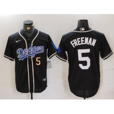 Men Los Angeles Dodgers 5 Freddie Freeman Black Cool Base With Patch Stitched Baseball Jersey 3