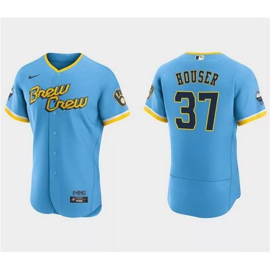 Men Milwaukee Brewers 37 Adrian Houser Powder Blue 2022 City Connect Flex Base Stitched MLB Jersey