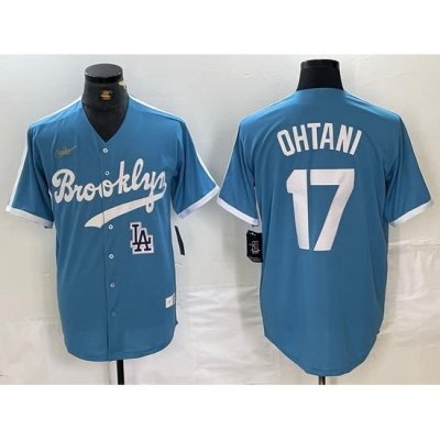 Men Los Angeles Dodgers 17 Shohei Ohtani Light Blue ThroWback Cool Base Stitched Baseball Jerseys