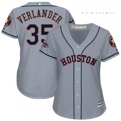 Womens Majestic Houston Astros 35 Justin Verlander Replica Grey Road 2017 World Series Champions Cool Base MLB Jersey