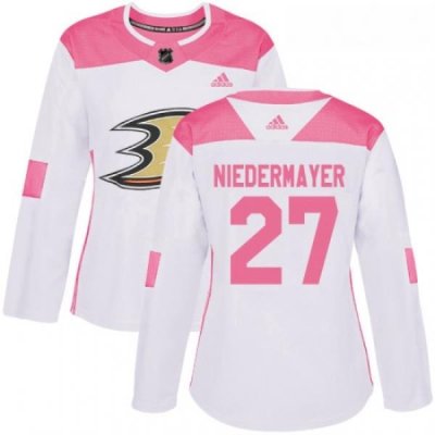 Womens Adidas Anaheim Ducks 27 Scott Niedermayer Authentic WhitePink Fashion NHL Jersey