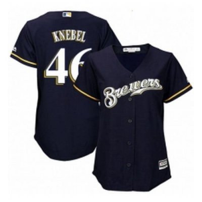 Womens Majestic Milwaukee Brewers 46 Corey Knebel Replica Navy Blue Alternate Cool Base MLB Jersey