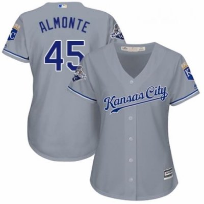 Womens Majestic Kansas City Royals 45 Abraham Almonte Authentic Grey Road Cool Base MLB Jersey