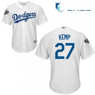 Youth Majestic Los Angeles Dodgers 27 Matt Kemp Authentic White Home Cool Base 2018 World Series MLB Jersey