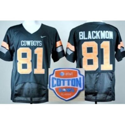 Oklahoma State Cowboys 81 Justin Blackmon Black Pro Combat College Football NCAA Jerseys 2014 AT & T Cotton Bowl Game Patch