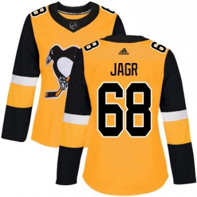 Womens Adidas Pittsburgh Penguins 68 Jaromir Jagr Authentic Gold Alternate NHL Jersey