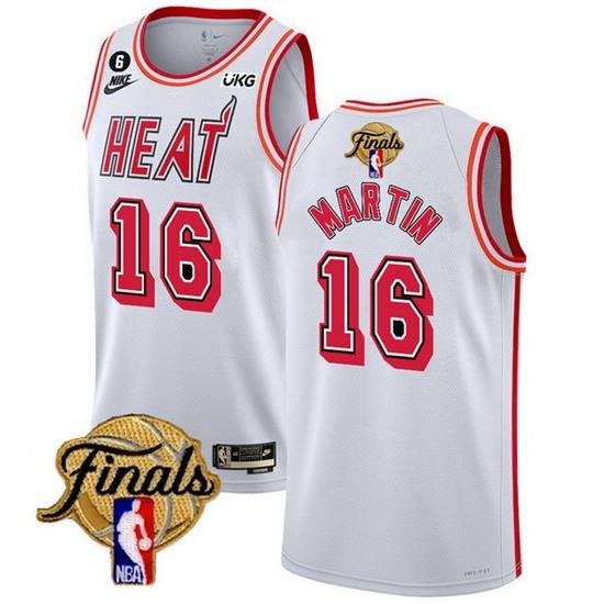 Men Miami Heat 16 Caleb Martin White 2023 Finals Classic Edition With NO 6 Patch Stitched Basketball Jersey