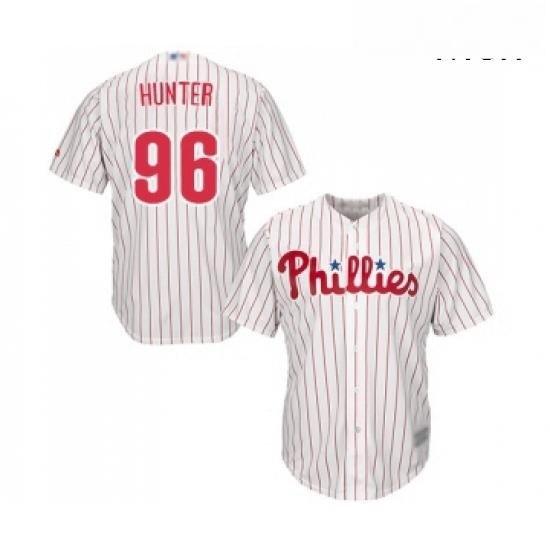 Mens Philadelphia Phillies 96 Tommy Hunter Replica White Red Strip Home Cool Base Baseball Jersey