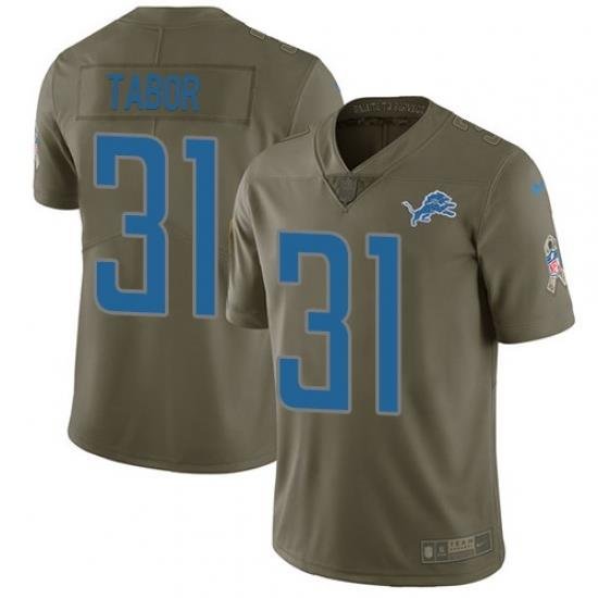 Nike Lions #31 Teez Tabor Olive Mens Stitched NFL Limited 2017 Salute to Service Jersey