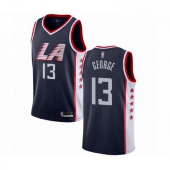 Mens Los Angeles Clippers 13 Paul George Authentic Navy Blue Basketball Jersey City Edition