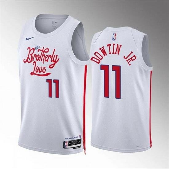 Men Philadelphia 76ers 11 Jeff Dowtin Jr White City Edition Stitched Jersey