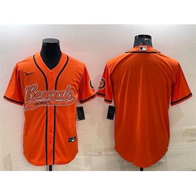 Men Cincinnati Bengals Blank Orange With Patch Cool Base Stitched Baseball Jersey