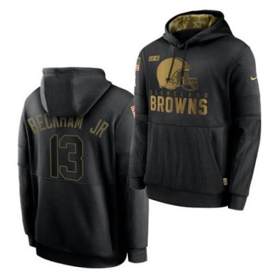 Men Cleveland Browns 13 Odell Beckham Jr  2020 Salute To Service Black Sideline Performance Pullover Hoodie