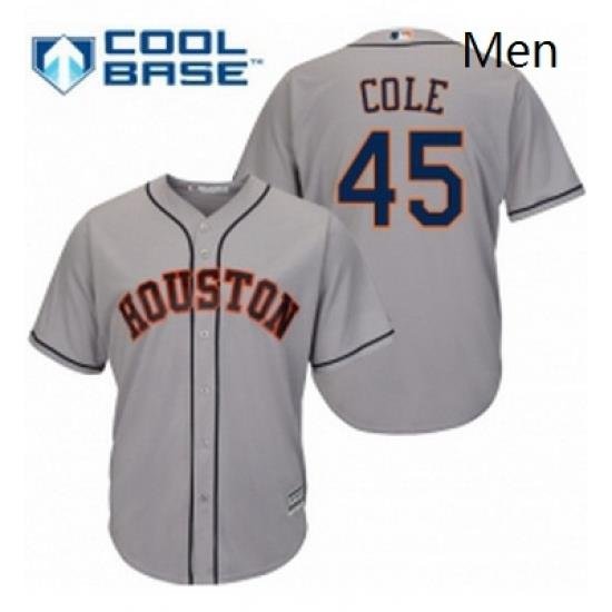 Mens Majestic Houston Astros 45 Gerrit Cole Replica Grey Road Cool Base MLB Jersey